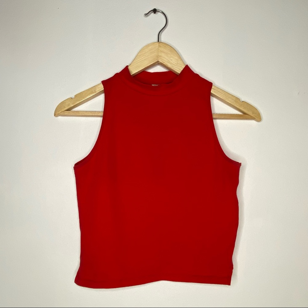 RD Style Red Stretch Turtleneck Sleeveless Top Size M